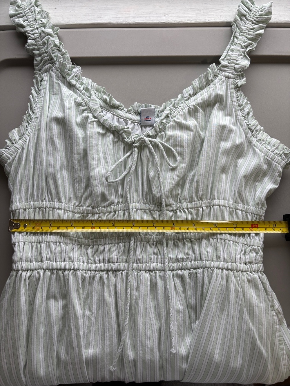 Old Navy Sage Green Striped Midi Dress with Ruffled Straps and Smocked Waist - Picture 10 of 15